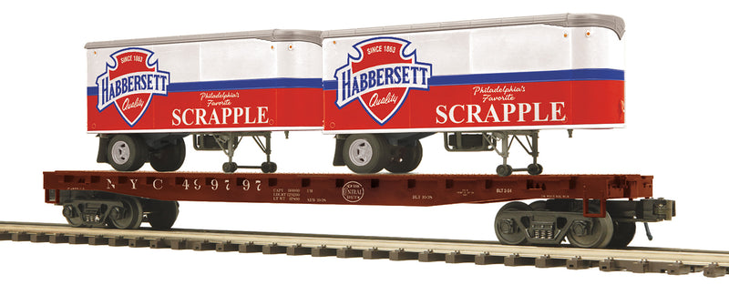 MTH Premier 20-95556 O Scale New York Central NYC Flatcar with Scrapple Pup Trailers