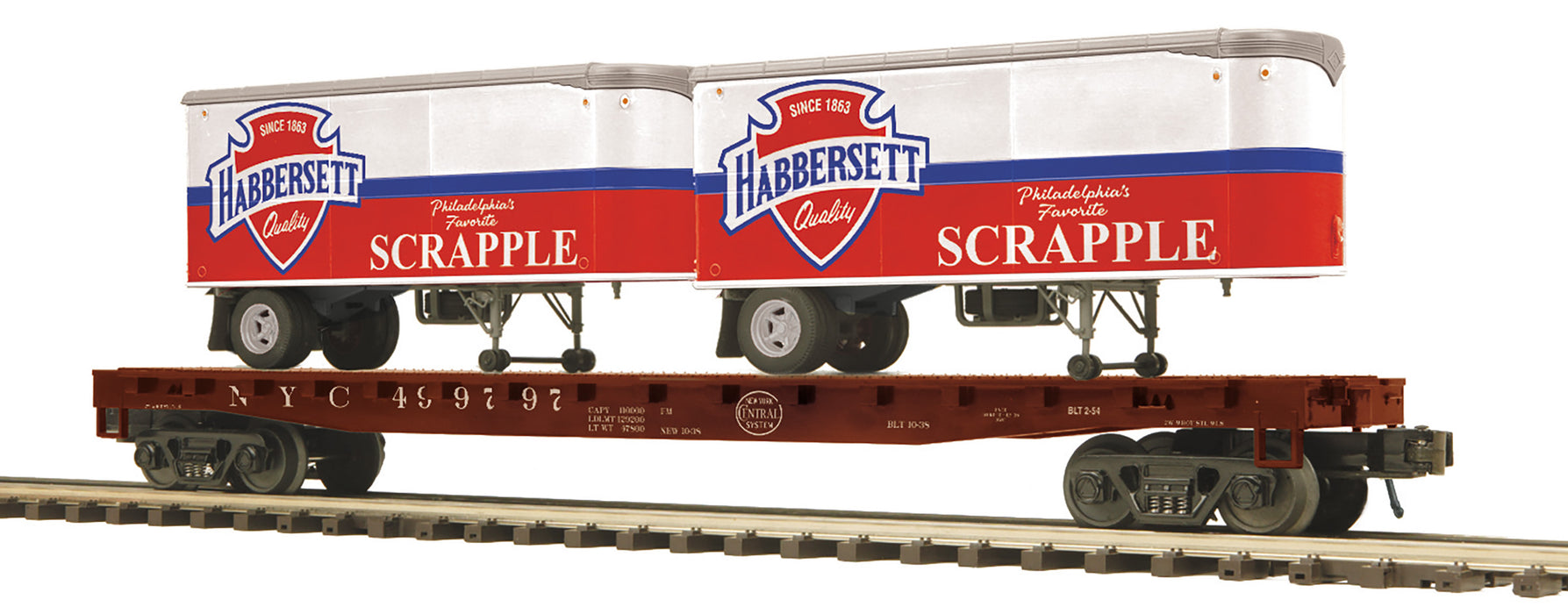 MTH Premier 20-95556 O Scale New York Central NYC Flatcar with Scrapple Pup Trailers