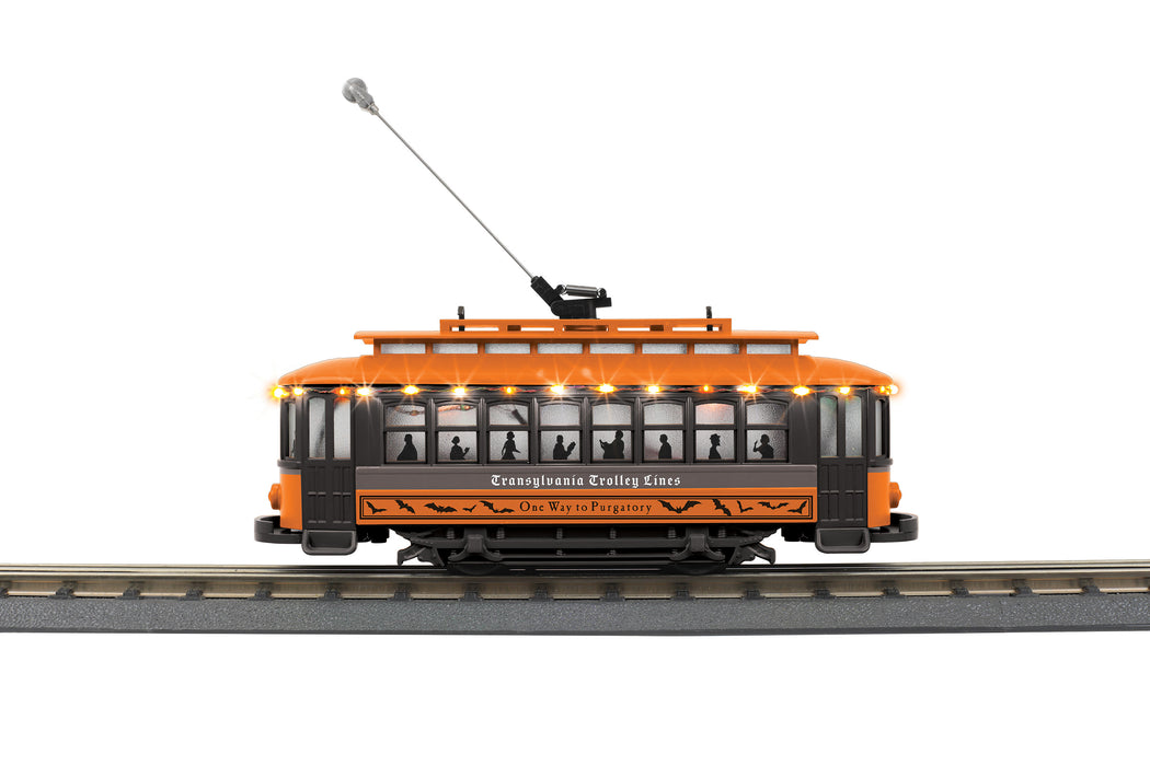 MTH RailKing 30-5213 O Gauge Bump-N-Go Trolley with LED Lights Halloween - Transylvania