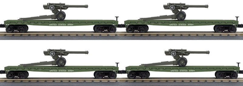 MTH RailKing 30-7099 O Gauge Flatcar with 105mm Howitzer Load 4-Pack