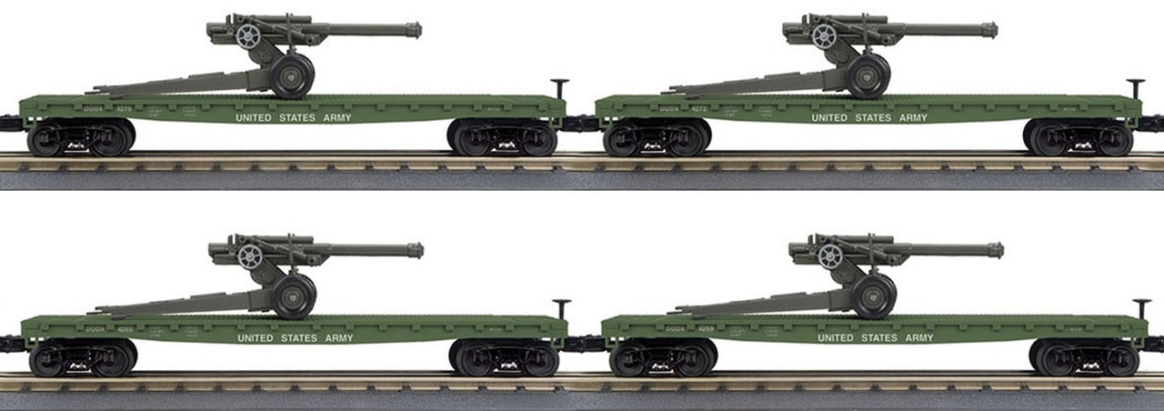 MTH RailKing 30-7099 O Gauge Flatcar with 105mm Howitzer Load 4-Pack
