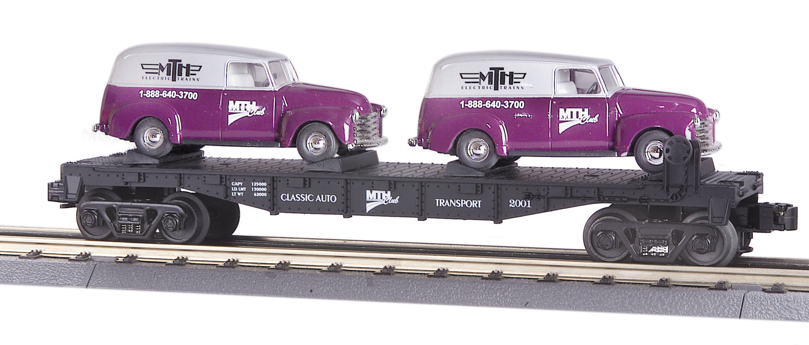 MTH Railking 30-76002 O Gauge Flatcar with MTH Panel Vans - NOS