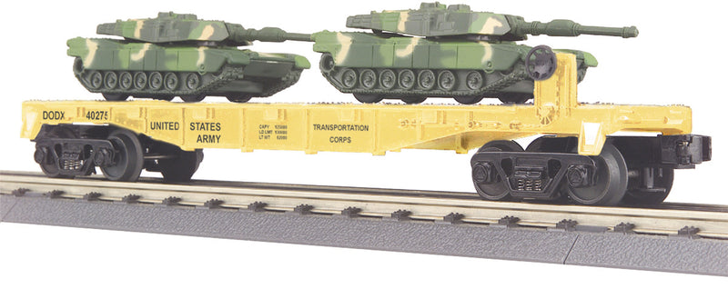 MTH RailKing 30-76040 O Gauge Flatcar with US ARMY M1a Tanks - NOS