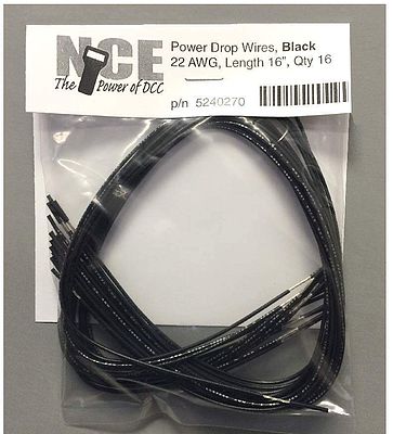 NCE 5240270 PDWB16 Black 16" 22AWG Feeder/Power Drop for DCC Power Bus Layout Wiring 16 Pack