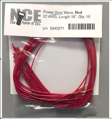 NCE 5240270 PDWR16 Red 16" 22AWG Feeder/Power Drop for DCC Power Bus Layout Wiring 16 Pack