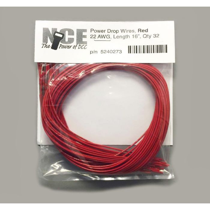 NCE 5240273 PDWR32 Red 16" 22AWG Feeder/Power Drop for DCC Power Bus Layout Wiring 32 Pack