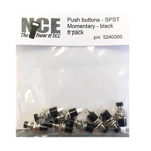 NCE 5240300 BTN8 Black Momentary SPST Normally Open Pushbutton Switch 8 Pack