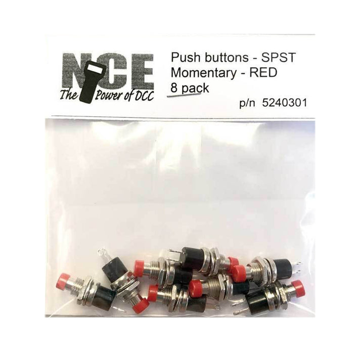 NCE 5240301 BTN8 Red Momentary SPST Normally Open Pushbutton Switch 8 Pack
