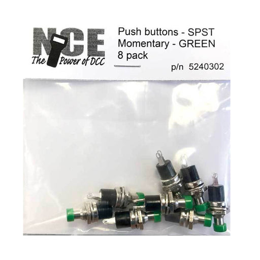 NCE 5240302 BTN8 Green Momentary SPST Normally Open Pushbutton Switch 8 Pack
