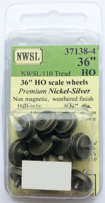 NWSL 371384 HO Scale Half-Axle Nickel-Silver Wheels - 36"/110 Outside Frame