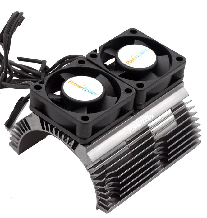 Powerhobby 1289 Gun Metal Heat Sink with Twin Turbo High Speed Cooling Fans for 1/8 Motors