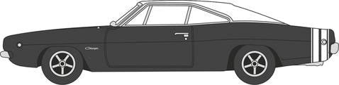 Oxford Diecast 87DC68003 HO Scale 1968 Dodge Charger Black and White