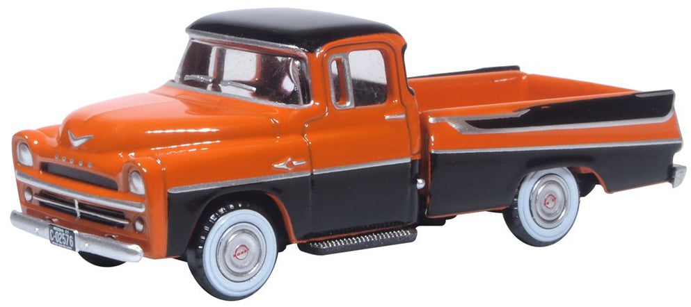 Oxford Diecast 87DP57004 HO Scale 1957 Dodge D100 Pickup Omaha Orange and Jewel Black