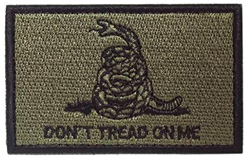Olive Don't Tread On Me Patch with Loop and Hook Backing  (3"x2")