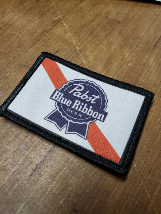 Pabst Blue Ribbon PBR Beer Patch with Loop and Hook Backing (Approximately 3"x2")