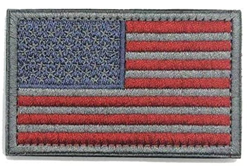 Grey Red and Blue US Flag with Stars on Left Patch with Loop and Hook Backing (Approximately 3"x2")
