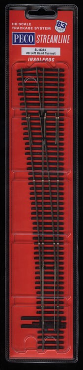 Peco SL8382 HO Scale Code 83 Insulfrog #8 Left Hand Turnout