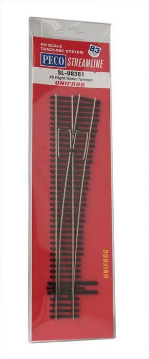Peco SLU-8361 HO Scale Code 83 #6 Unifrog Right Hand Turnout