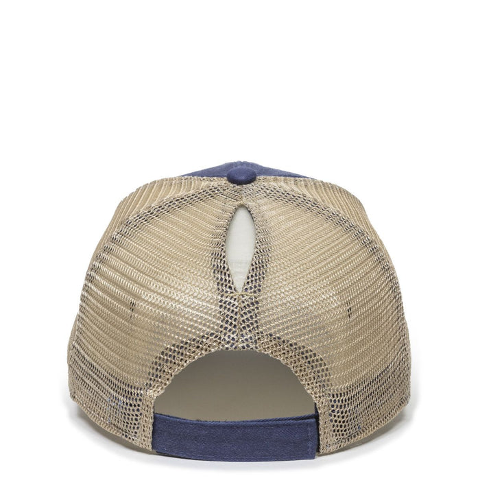 White Rose Hobbies WRH Logo Outdoor Cap PNY100M Ponytail Mesh Back Ladies Hat - Black/Tea