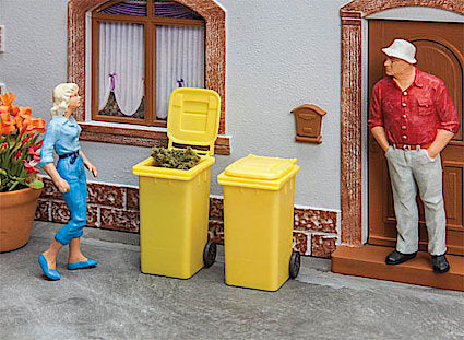 POLA 333225 G Gauge Yellow Refuse / Trash Bins 2 Pack