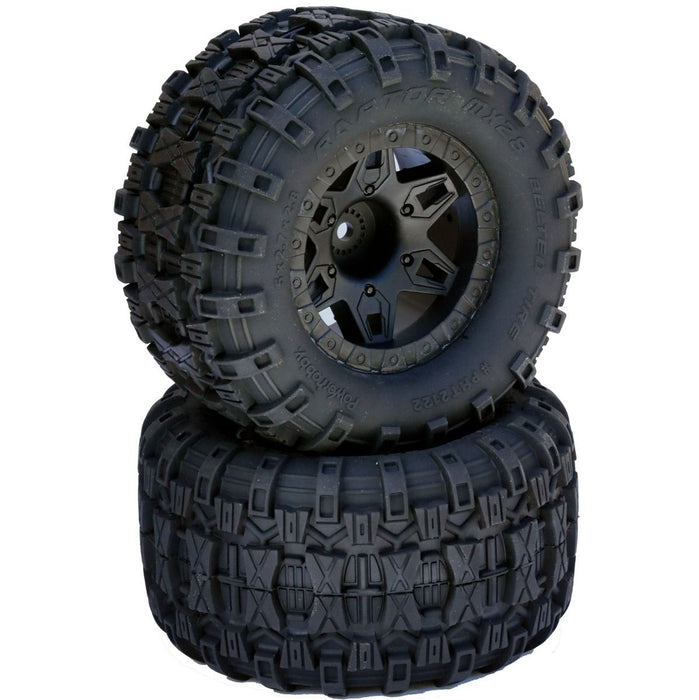 Powerhobby 2122-12 Raptor 2.8" Belted Tires on Black 12mm Hex Wheels with 1/2" Offset (1-Pair)