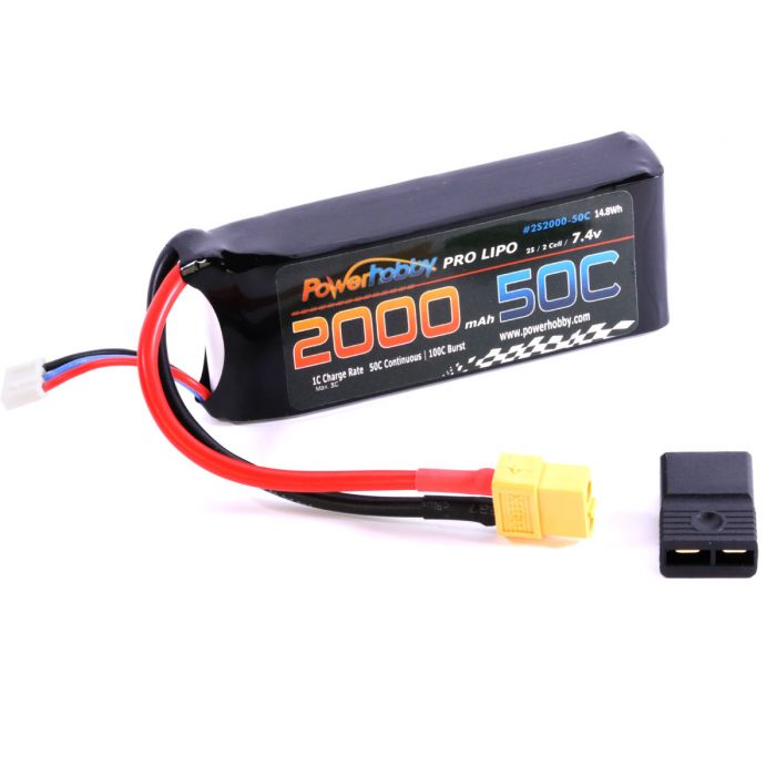 Powerhobby 2S 7.4V 2000mAh 50C LiPo Battery with XT60 and Traxxas Adapter