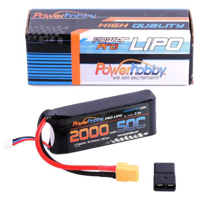 Powerhobby 2S 7.4V 2000mAh 50C LiPo Battery with XT60 and Traxxas Adapter