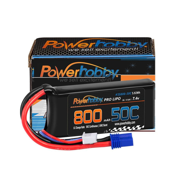 Powerhobby 2S 7.4V 800mAh 50C LiPo Battery for Mini-B, Mini-T 2.0, JRX2