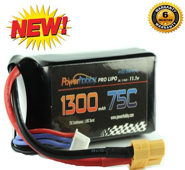 Powerhobby 3S 11.1V 1300mAh 75C Lipo Battery Pack with XT60 Plug