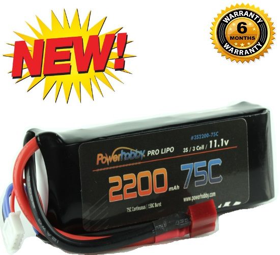 Powerhobby 3S 11.1V 2200mAh 75C Lipo Battery Pack with Deans Plug