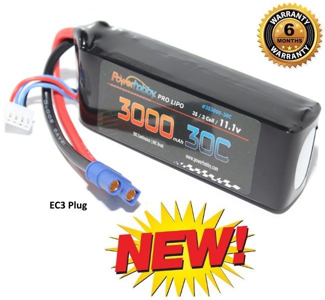 Powerhobby 3S 11.1V 3000mAh 30C Lipo Battery Pack with EC3 Plug