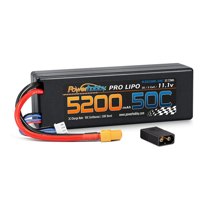 Powerhobby 3S 11.1V 5200mAh 50C Lipo Hard Case Battery Pack with XT60 Plug and Traxxas Adapter