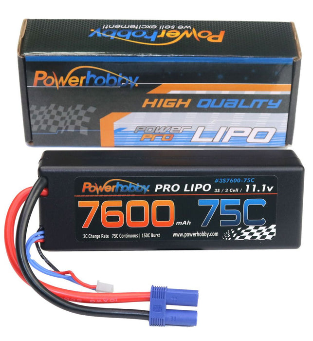 Powerhobby 3S 11.1V 7600mAh 75C Lipo Hard Case Battery Pack with EC5 Plug