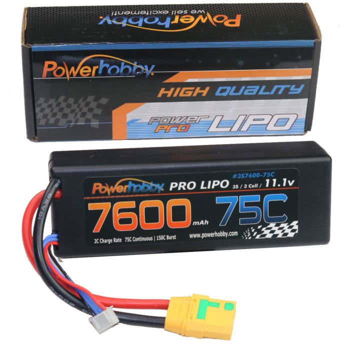 Powerhobby 3S 11.1V 7600mAh 75C Lipo Hard Case Battery Pack with XT90 Plug
