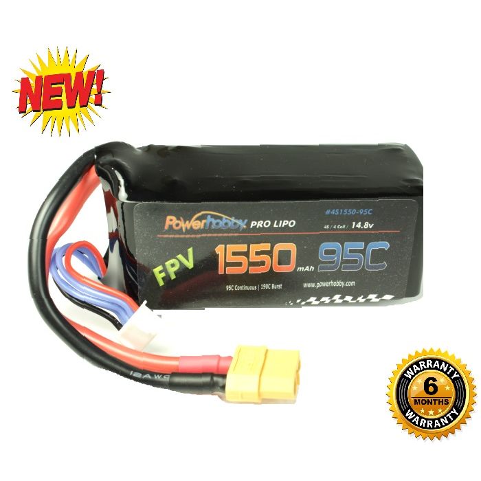 Powerhobby 4S 14.8V 1550mAh 95C Lipo Battery Pack with XT60 Plug