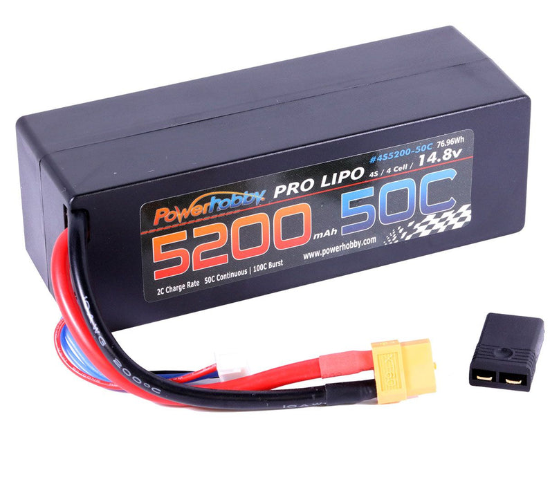 Powerhobby 4S 7.4V 5200mAh 50C Hard Case Lipo Battery Pack with XT60 and Traxxas Adapter (UPS Shippi