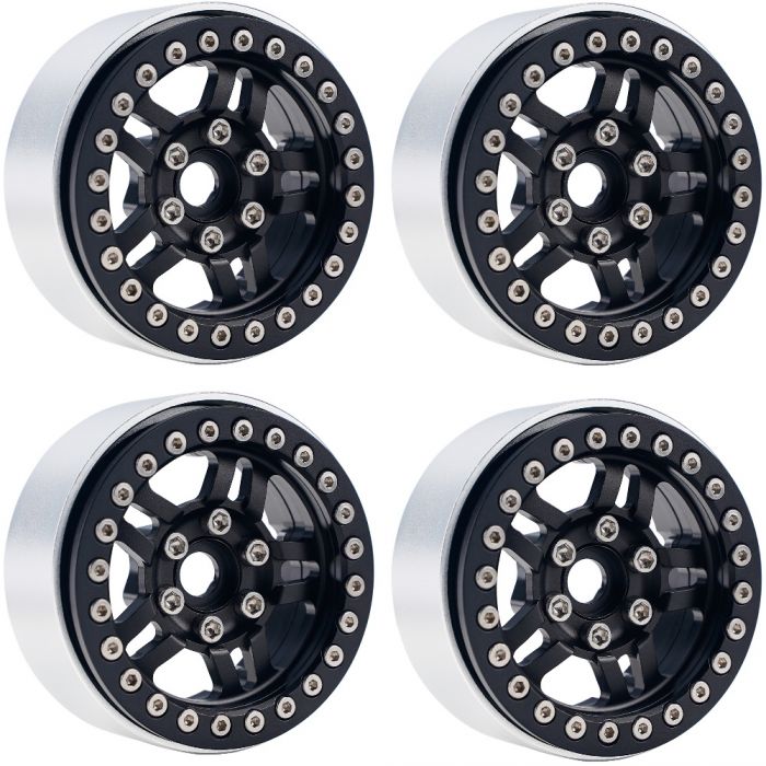 Powerhobby 5053 Black Aluminum 1.9" B4 Beadlock Wheels with 9mm Hubs 4 Pack