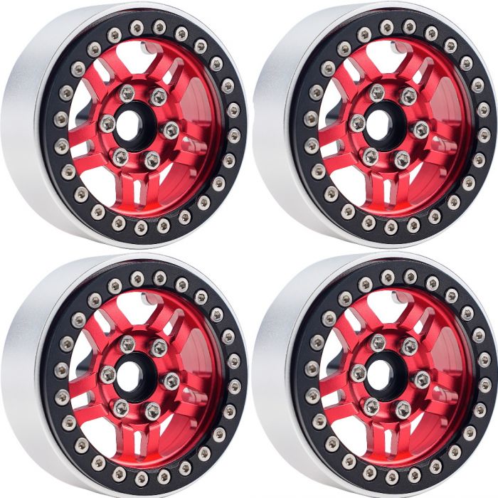 Powerhobby 5053 Red Aluminum 1.9" B4 Beadlock Wheels with 9mm Hubs 4 Pack