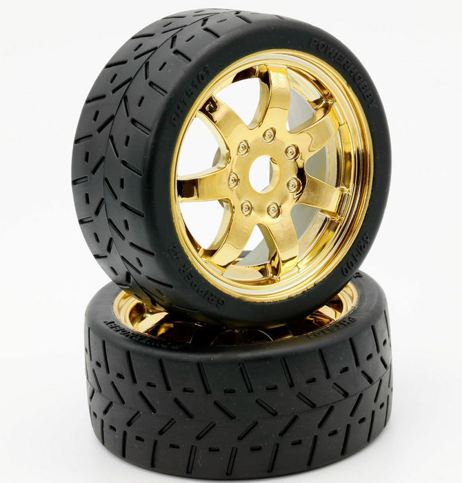 Powerhobby 5101 1/8 Gripper 42/100 Belted Tires on Gold 17mm Wheels 1 Pair