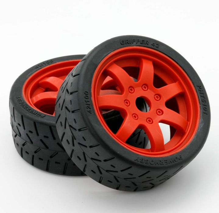 Powerhobby 5101 1/8 Gripper 42/100 Belted Tires on Red 17mm Wheels 1 Pair