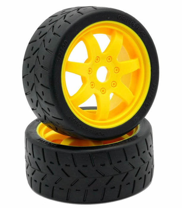 Powerhobby 5101 1/8 Gripper 42/100 Belted Tires on Yellow 17mm Wheels 1 Pair