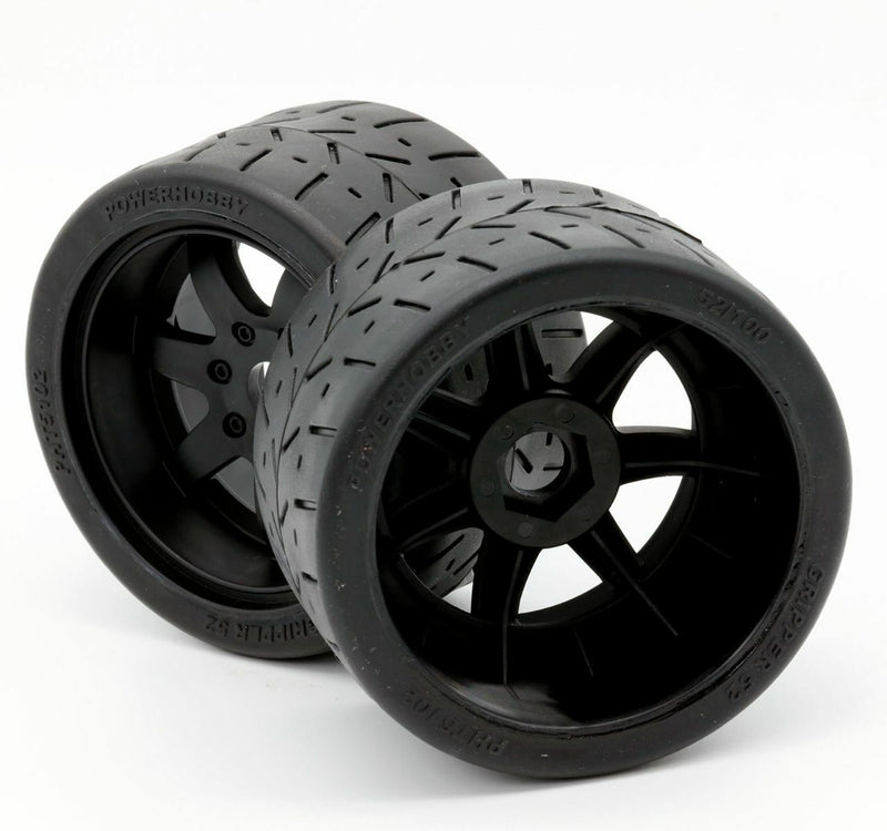 Powerhobby 5102 1/8 Gripper 54/100 Belted Tires on Black 17mm Wheels 1 Pair