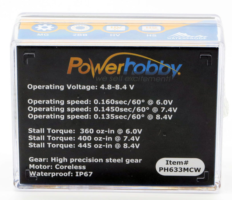 Powerhobby 633MCW HV Waterproof Coreless Steel Gear Servo