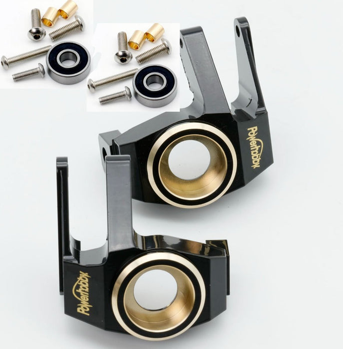 Powerhobby Black Brass Front Left and Right Knuckle and C Cup Hubs with Oversized Bearings for SCX6