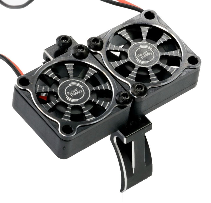 Powerhobby PH1297 Black 1/10 Aluminum Heatsink Mount with 30mm Twin Turbo Cooling Fans
