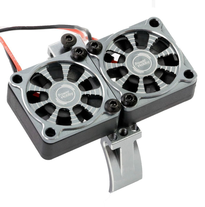 Powerhobby PH1297 Gun Metal 1/10 Aluminum Heatsink Mount with 30mm Twin Turbo Cooling Fans