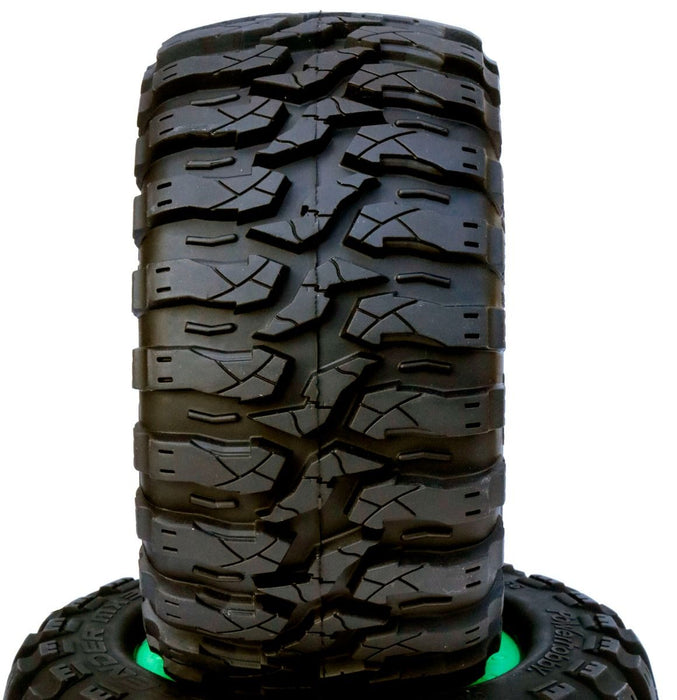Powerhobby PHT2366-G 1/8 Defender 3.8" Belted Tires on Green 17mm Hex Wheels (1 Pair)