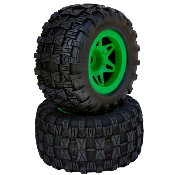 Powerhobby PHT2372-G 1/8 Raptor 3.8" Belted Tires on Green 17mm Hex Wheels
