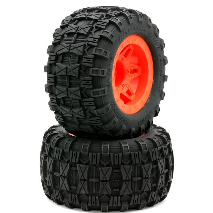 Powerhobby PHT2372-O 1/8 Raptor 3.8" Belted Tires on Orange 17mm Hex Wheels