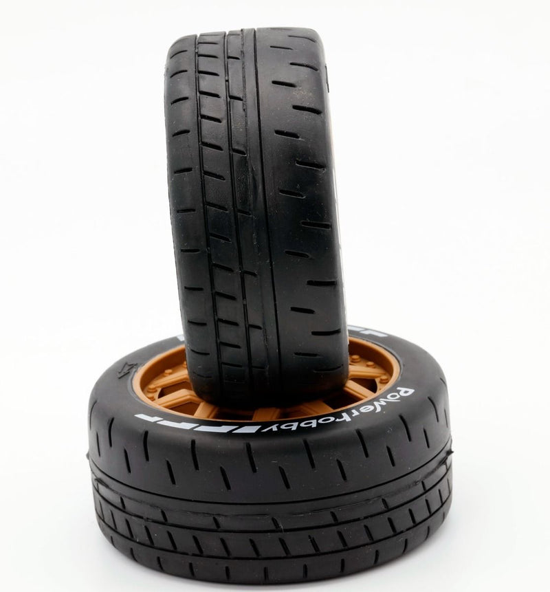 Powerhobby PHT2401-MC 1/8 Beast Belted (Medium Compound) Tires on Brown 17mm Hex Wheels